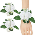 Meldel White Wrist Corsage for Prom, Set of 2, Iovry Wrist Flower for Bride Bridal Bridesmaid Mother Rustic Fall Wedding Party, Rose Hand Flower for Girl Homecoming Ceremony