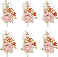 Meldel Pink Velvet Rose Boutonniere for Men,Set of 6,Groom and Best Man Boutonnieres with Artificial Flower,for Wedding Ceremony Anniversary, Formal Dinner Party, Fall Vintage Rustic Marriage Prom
