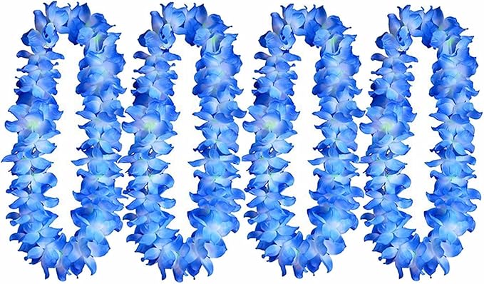 ALIMITOPIA Hawaiian Hula Leis Dance Wreath Garland Artificial Flowers Fabric Neck Loop for Luau Party Costumes (Blue;4pcs)
