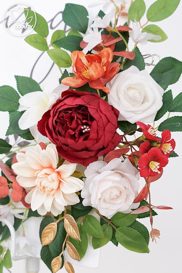 Pack of 2 Wedding Arch, Artificial Flowers, Wedding Decor，Flower Garland Be Suited to Banquet, Party, Reception Entrance Welcome Sign and Background Decoration(White red)