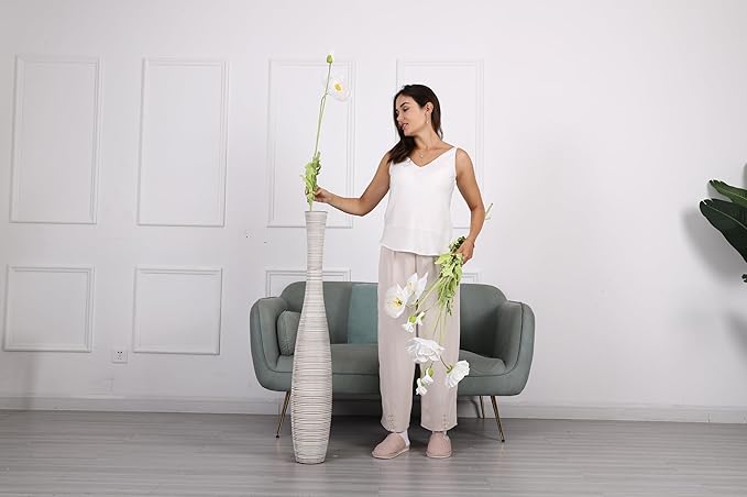 Leewadee Decorative Tall Floor Vase for Living Room Decor, 41 inches, White Wash, Resin