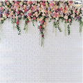 10X10FT White Brick with Flowers Backdrop Occasions Mother's Day Wedding Bridal Shower Birthday Party Banner Background Supplies DH-357
