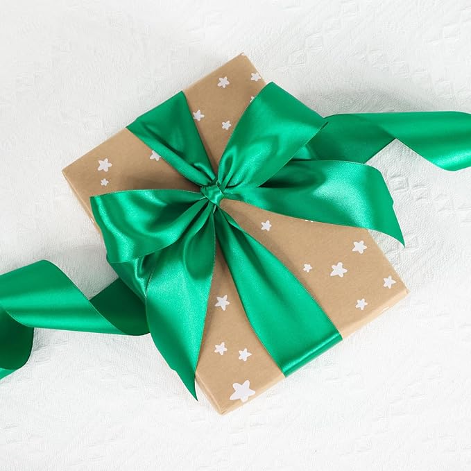 Green Ribbon 2 Inch 60 Yards, Versatile Solid Satin Ribbon for Gift Wrapping, Flower Bouquet, Wedding, Crafts, Baby Shower, Christmas, Halloween, Easter