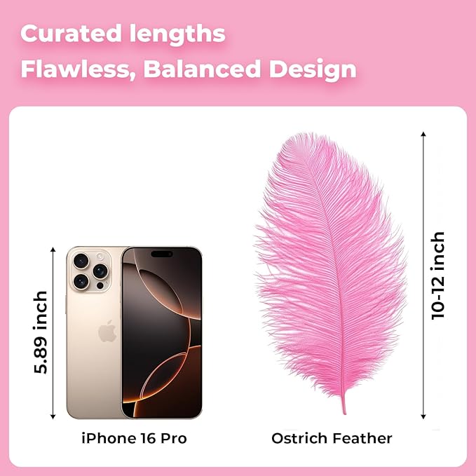 Piokio 20pcs Pink Ostrich Feathers 10-12 inch (25-30cm) Bulk Feathers for Home Decoration and DIY Clothes Decoration, Gatsby Decorations