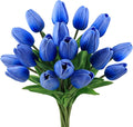 Beferr 18pcs Tulips Artificial Flowers Faux Tulip Real Touch Fake Flowers Bouquets Arrangements for Mothers Day Easter Spring Flowers Gifts Home Table Decor Blue