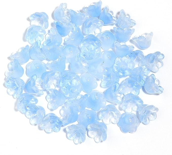 LadayPoa 100pcs Glass Bellflower Beads for Jewelry Making Trumpet Flower Beads Gradient Clear Cute Beads for Bracelets Making Aesthetic Bead Charms for DIY Necklace Decoration-Sky Blue
