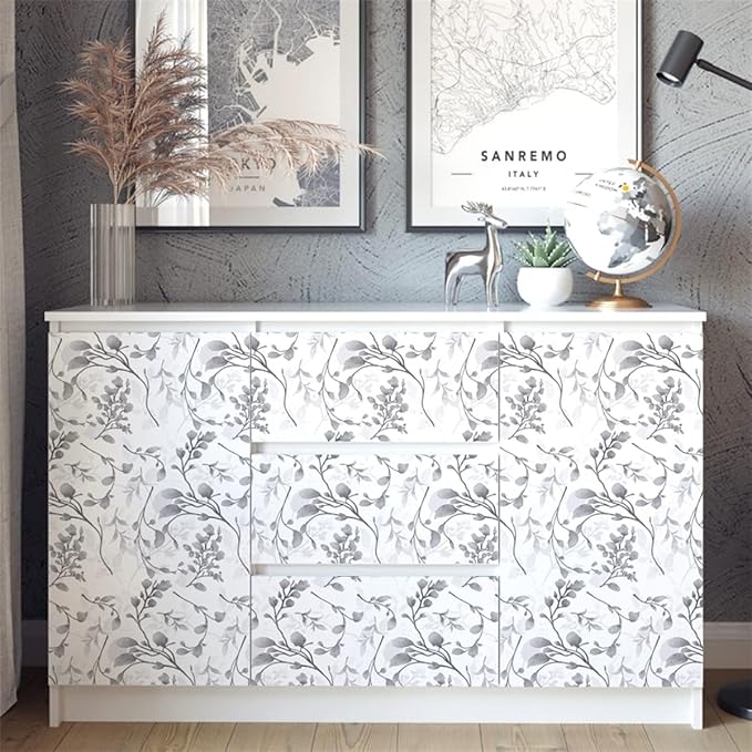Orainege Gray Floral Peel and Stick Wallpaper - Self Adhesive Contact Paper, Waterproof, 17.7 in 393.7 in - Removable for Bedroom, Bathroom, Cabinets Decor