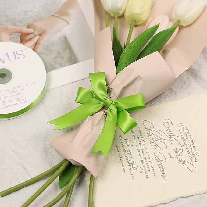 Apple Green Satin Ribbon, Double Faced 7/8 Inch X 25 Yards Apple Green Ribbon, Premium Satin Ribbon for Gift Wrapping, Crafts, Hair Bow Making, Sewing, Flower Bouquet, Wedding Party Decor