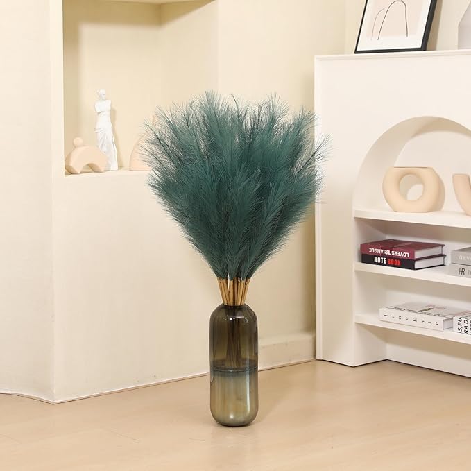 9 Stems Green Pampas Grass - 38 Inch Tall Pampas Grass Decor, Fluffy Artificial Pompas Floral for Vase Filler, Wedding, Party Farmhouse and Room Decor (Green)