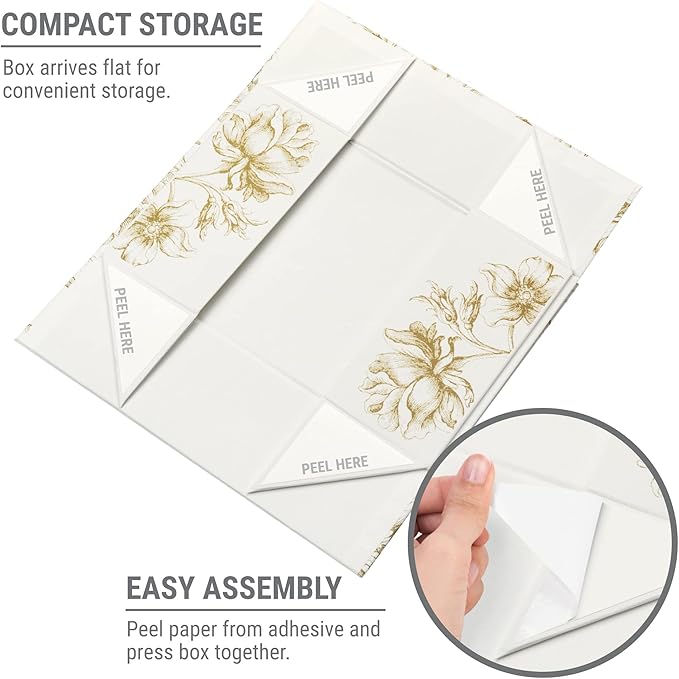 Luxury Keepsake Gift Box | Gold Floral Decorative Boxes with Magnetic Lids for Presents, Wedding Memory Box, and Bridal Gifts. 11.5" x 7.5" x 3.5"