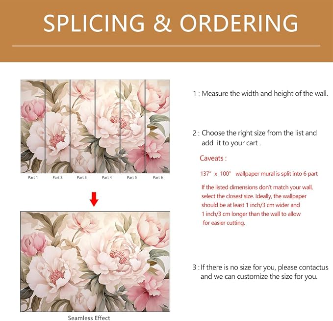 Pink Floral Wallpaper Peel and Stick Large Peony Flower Self Adhesive Wall Mural for Living Room Bedroom 137"x100"