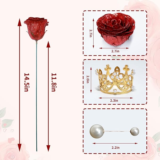 Glitter Roses Bouquet, Shiny Artificial Roses Flowers with Stems DIY Fake Glitter Flowers Bouquet for Anniversary Graduation Birthday Wedding, 24 Roses (Red)