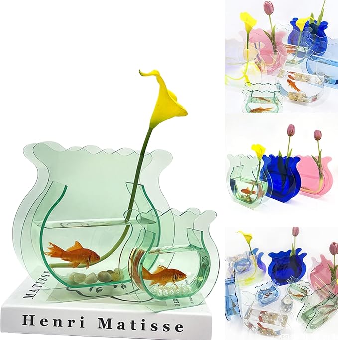 Acrylic Fish Bowl Flower Vase for Small Fish or Plant, Light Cyan Dual-Purpose Decorative Vase for Home Office, Modern Acrylic Bud Design Tabletop Décor (Light Cyan, Regular Size)
