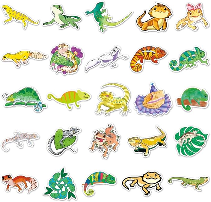 Lizard Vinyl Stickers for Teens Boy Girls Kids|50 Pcs|Cute Cartoon Waterproof Stickers for Laptop Phone Tablet Luggage Flasks Water Bottle Notebook Bike Scrapbook,Lovely Animals Decals Pack(Lizard)