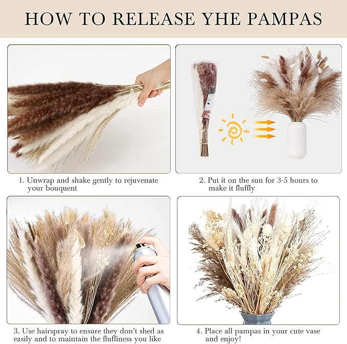 Dried Pampas Grass Decor 110 PCS Dried Plants,Dried Flowers Natural pompas Floral for Wedding, Boho Decor , Home, Rustic Party, Baby Shower Arrangement Centerpiece Table Decorations