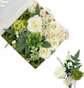 FANKO Artificial Flowers Green Rose, Mixed Silk Fake Flowers Combo Cream White Rose Green Dahlia Vintage Assorted Blooms for DIY Wedding Bridal Bouquets/Centerpieces/Home Decor