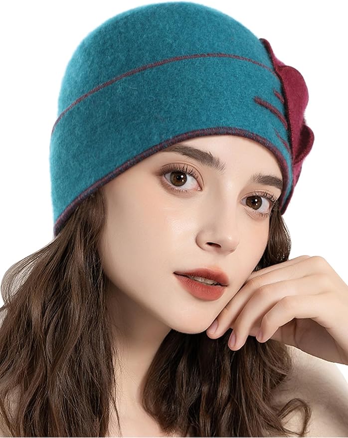 Sumolux Beanie Hats for Women Wool Skull Cap Beret Floral Cuffed French Vintage Dress Cloche Classic Winter 1920s