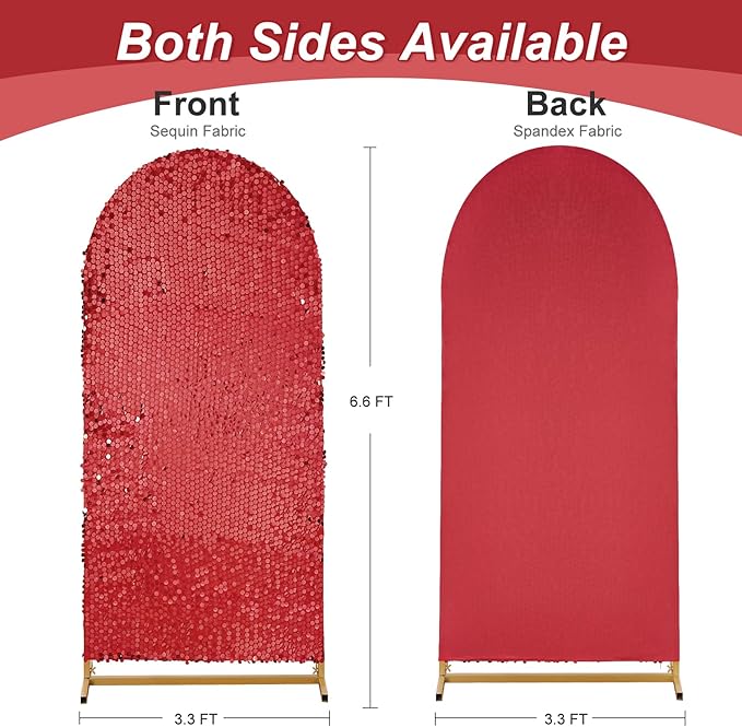Wedding Arch Cover 6FT Red - Sequin Fabric Backdrop Cover Spandex Arch Shimmer Covers for Party Ceremony Birthday Home Decorations