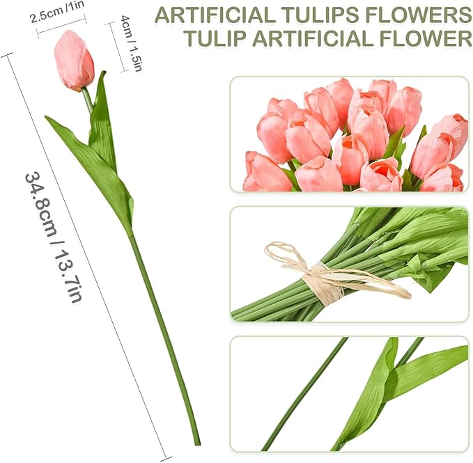 Artificial Flowers Mother's Day Easter Valentine's Day Gifts, Artificial Flowers Fake Tulips Flowers Home Kitchen Wedding Table Decorations a Bunch of 20 Coral Tulips