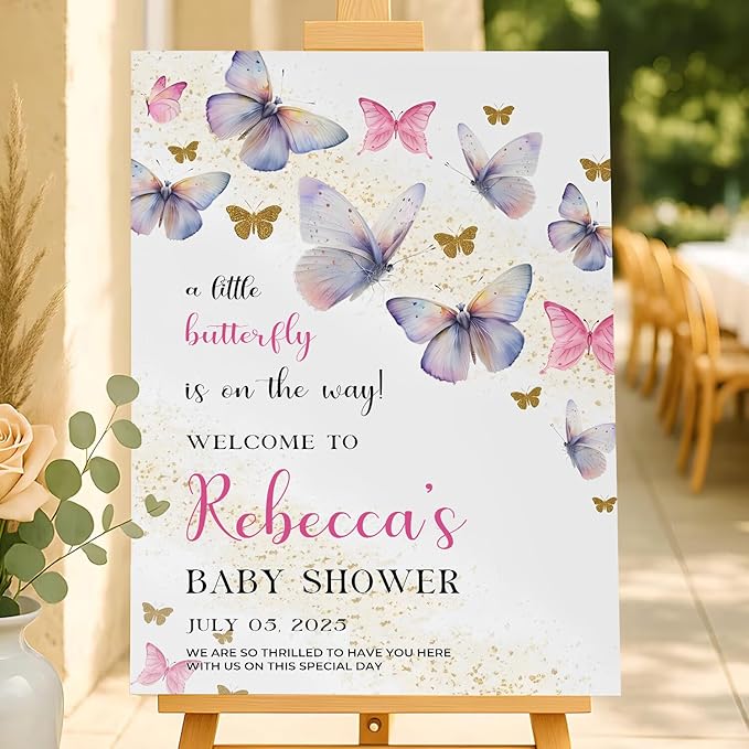 Personalized Baby Shower Welcome Sign For Outdoor, A Little Butterfly Is On The Way Baby Shower Sign, Butterfly Gender Decorations, Baby's Due Date Calendar Welcome Signs