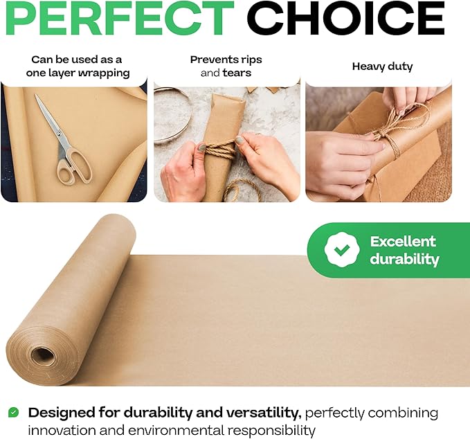 12" x 1200" (100 ft) Brown Kraft Paper Roll, Pack of 2 - USA-Made Quality Craft Paper for Gift Wrapping, Kids' Arts & Crafts, School Projects - 100% Recycled, 50 lb Natural Material by IDL Packaging
