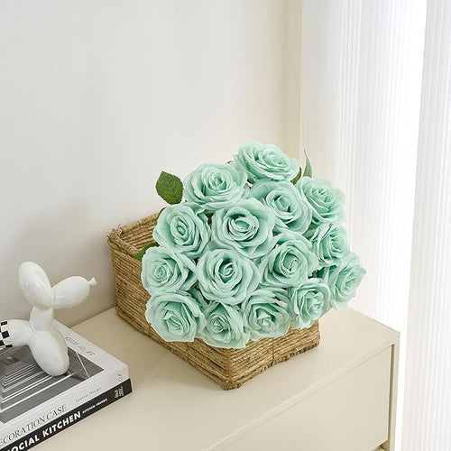 15pcs Fake Roses Artificial Silk Flowers Faux Rose Flower Long Stems Bouquet for Arrangement Wedding Centerpiece Party Home Kitchen Decor