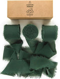 Vitalizart Dark Green Handmade Chiffon Silk Ribbon Fringe 3 Rolls 1.5" x 21 Yd Frayed Edges Ribbons for Wedding Invitations Bridal Bouquets Gifts Wrapping Crafts Holiday Decor