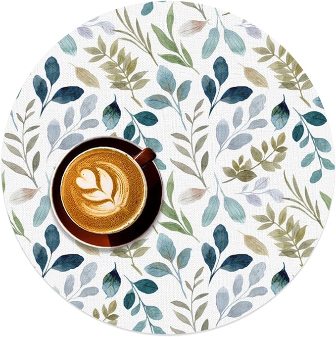 Flower Round Placemat Set of 4 Elegant Linen Table Mats for Dining, Heat Resistant, Stain Resistant Perfect for Dinner Parties, Restaurants, and Everyday Use
