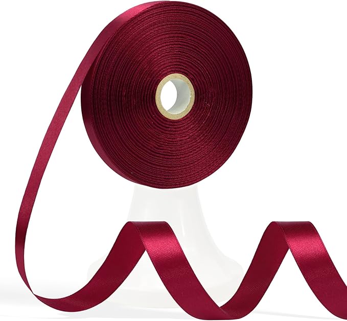 60 Yards Wine Red Satin Ribbon 5/8 Inch, Solid Polyester Fabric Ribbon for Gift Wrapping, Crafts, Flower Bouquet, Wedding, Baby Shower, Festival, Christmas, Halloween