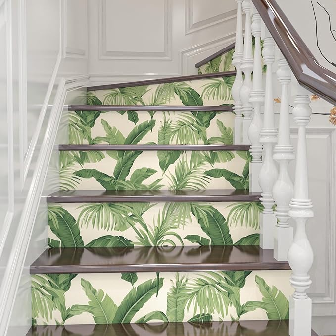 Leaf Wallpaper Peel and Stick, Beige Green Botanical Contact Paper, Tropical Palm Leaves Wall Paper Self Adhesive Waterproof Removable for Room Shelves Cabinet Drawer Table 17.5" x 118"