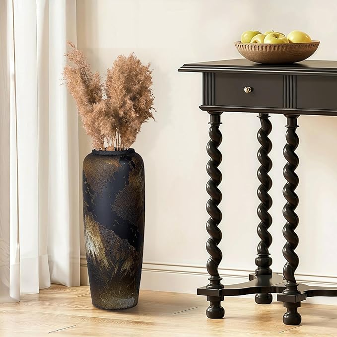 Rustic Ceramic Tall Floor Vase,19.7 Inch Black Large Pottery Farmhouse Decor Floor Vase for Living Room Entryway Table Centerpiece Decor,Vintage Terracotta Vases,Wedding Gift