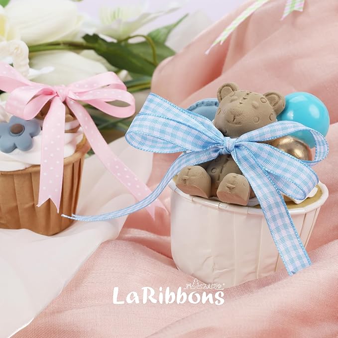 LaRibbons 10 Color 100 Yards Gingham Ribbon Variety Pack, 3/8" X 10 Yards/Roll Assorted Spring Easter Plaid Ribbon for Crafts, Gift Wrapping, Hair Bows, Birthday, Babyshower Decoration