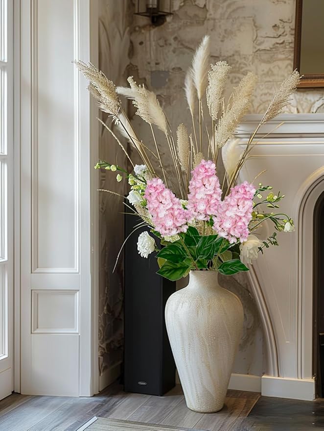 3PCS Fake Flowers Hydrangea Artificial Flowers 28" Long Stem Pink Faux Flowers for Vase, Real Touch Silk Flowers Décor for Floral Arrangement Home Farmhouse Office Hotel Decoration