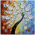 YaSheng Art -3D handmade paintings textured wall art Oil Painting On Canvas white Flowers Paintings Modern Home living room Wall Art Abstract canvas art picture Ready to hang 30x30inch