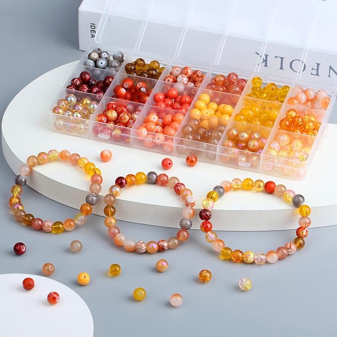 DUQGUHO 8mm Orange Glass Beads for Jewelry Making & DIY Crafts - 360PCS, Round, Modern, Loose Beads