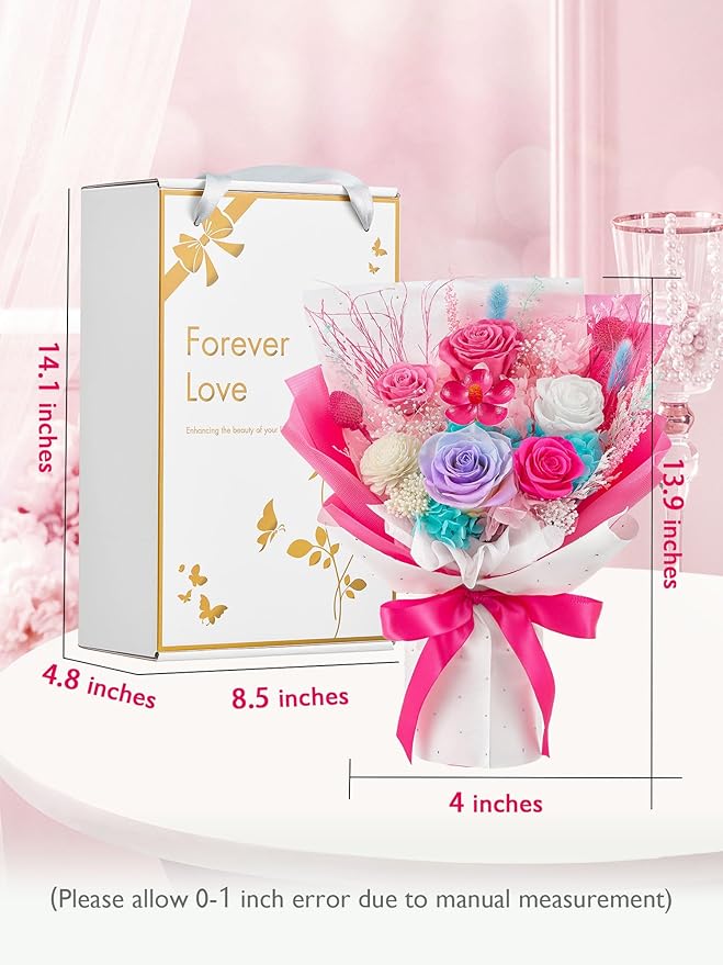 Eterfield Flowers for Delivery Prime, Forever Flowers Bouquet, Preserved Hotpink Roses Birthday Gifts for Her Women Wife Mom Grandma Graduation Valentine's Day Mother's Day