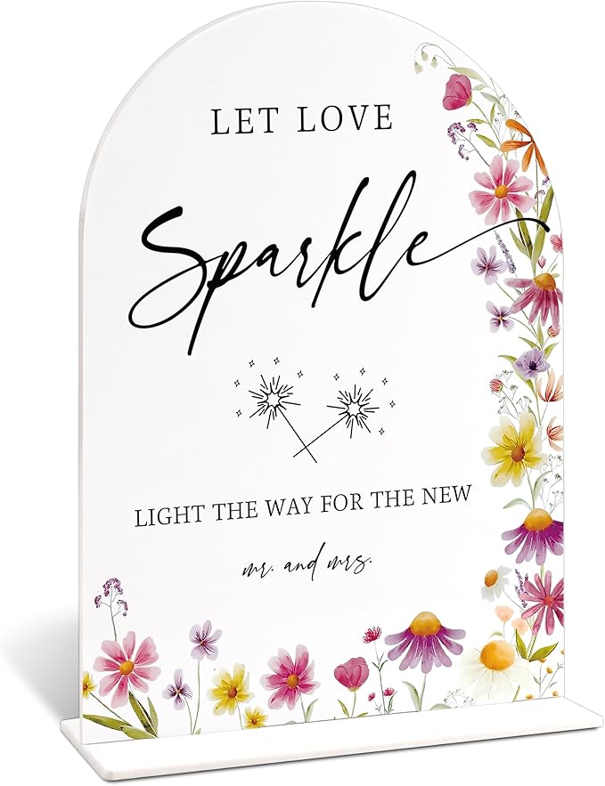 Wedding Sparklers Send Off Sign 6x8 Inch, Wild Flower Arch Acrylic Wedding Signs for Reception, Love Is In Bloom Bridal Shower Floral Engagement Party Decorations