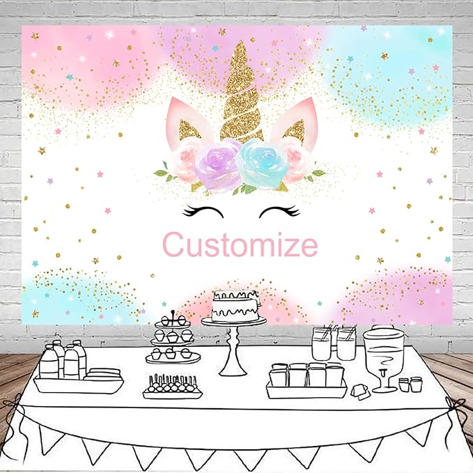Mocsicka Custom Rainbow Unicorn Backdrop for Girls Birthday Baby Shower Party Personalized Unicorn Backdrop Customize with Name and Photo Party Decorations