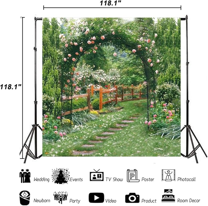 AOFOTO 10x10ft Wedding Backdrop Photography Background Romance Garden Path Beautiful Flowers Pergola Toddler Girl Portrait Scene Photo Shoot Studio Props Video Artistic