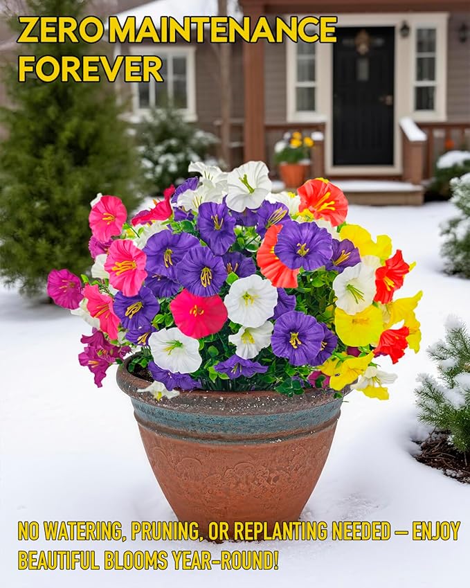 Realistic Silk Faux Flowers for Outdoor Decorations - 12 Bundles UV Resistant Artificial Flowers Outside for Hanging Basket Planter Window Box, Morning Glory Fake Plants for Home Porch Garden Décor