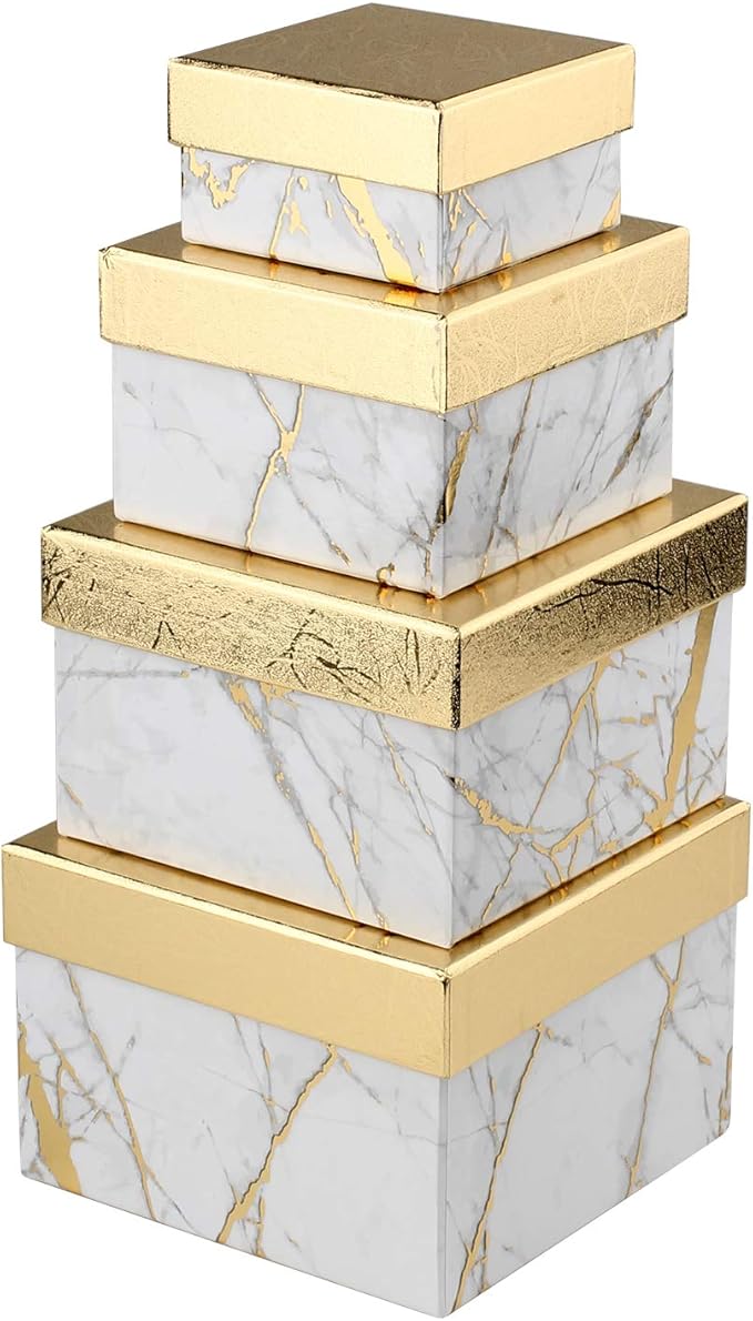 Briful Square Gift Boxes with Lids Set of 4 White Gift Box Assorted Sizes Nesting Gift Boxes for Presents Birthday Bridesmaid Wedding Valentines Christmas Party Favor Boxes
