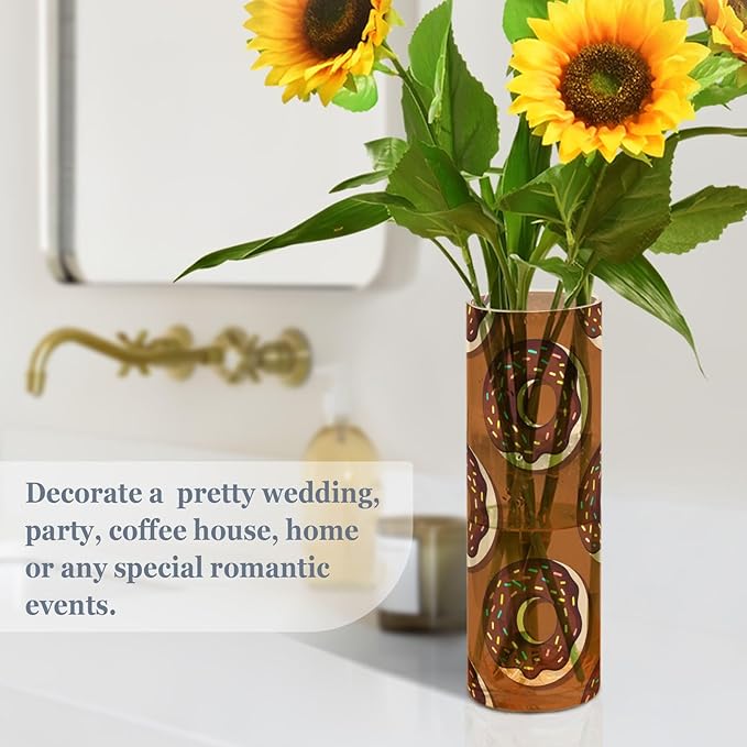 Donut Sprinkles Pattern Cylinder Plastic Flower Vase, 11.8" Tall and 3.9" Dia, Non-breakable Vases, Home Decoration, Flower Vases for Table Centerpiece, Party, Wedding