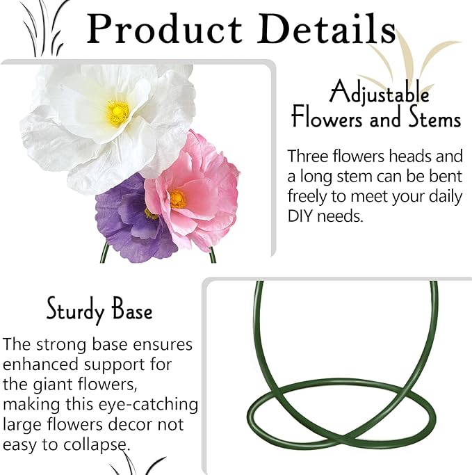 Giant Paper Flowers Decorations for Wall, 3Pack Large Fake Artificial Flower for Decoration, Waterproof Colorfast for Wall Room Decoration Bridal Shower Baby Shower Wedding Decor (Purple Pink White)
