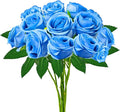 Blue Artificial Roses with Long Stems, 12Pcs Realistic Roses Artificial Flowers, Faux Roses | Bulk Fake Flowers for Home Decor, Wedding Party Table Centerpieces, DIY Bouquet
