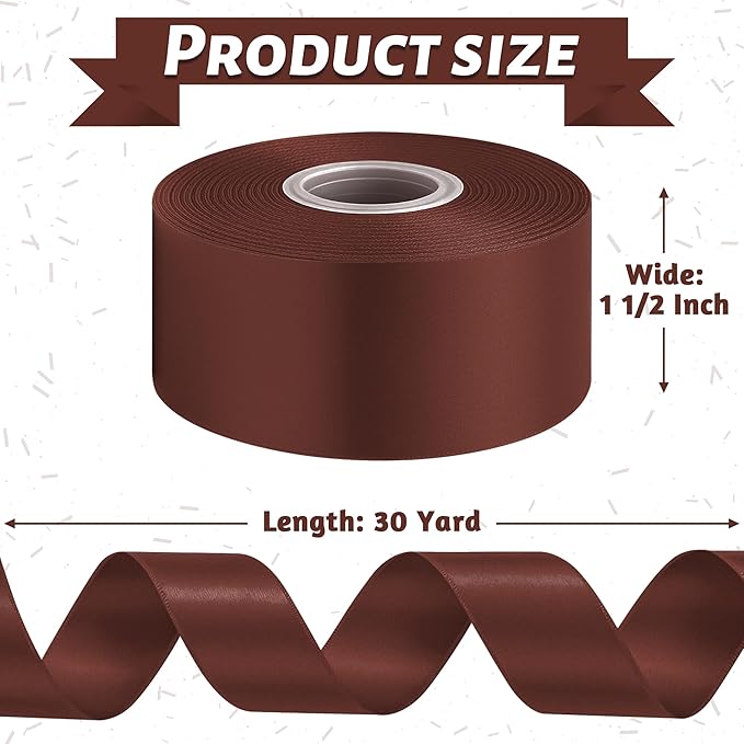 Fullive 1 1/2 Inch Brown Ribbon, 30 Yards Ribbon for Gift Wrapping, Polyester Ribbons for Flower Bouquet for Birthday Holiday Christmas Decorations DIY Bows Wrapping Bouquet Floral Arrangements