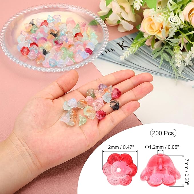 PATIKIL Glass Trumpet Flower Beads, 200 Pcs Gradient Flower Bead Charm for Jewelry Making DIY Craft, Bracelets, Earrings, Necklaces Decorations, Red