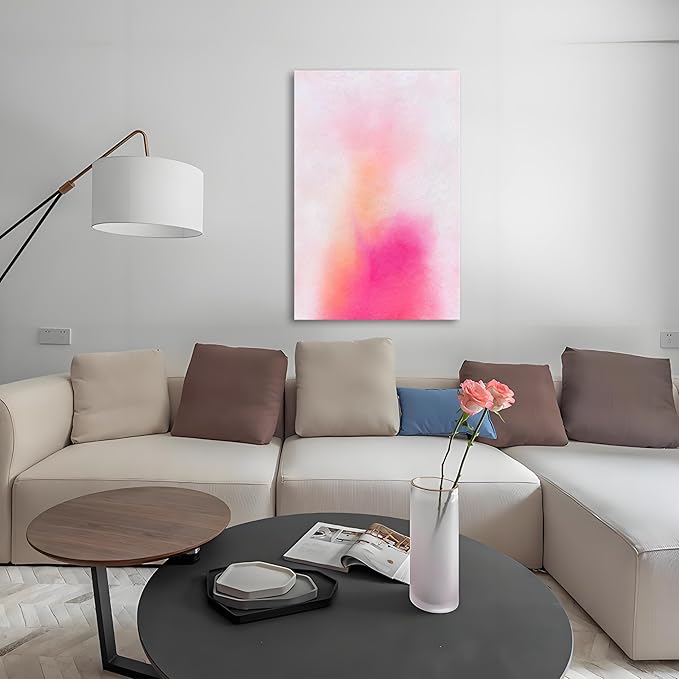 Hand-Painted Pink Abstract Canvas Wall Decoration Painting Contemporary Minimalist Art Works Living Room, Bedroom, Dining Room Wall Decoration 40x28 Inches