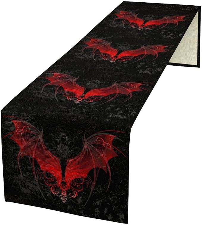 Gothic Table Runner,Red Bat Pattern Table Runner for Home Kitchen Table Dining Garden Farmhouse Wedding Party Decor 13x90 Inch
