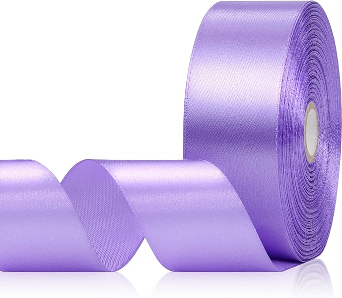 Lavender Satin Ribbon 1-1/2 Inch 60 Yards, Lavender Purple Polyester Fabric Ribbon for Flower Bouquet, Crafts, Gift Wrapping, Baby Shower, Handmade Roses, Wedding
