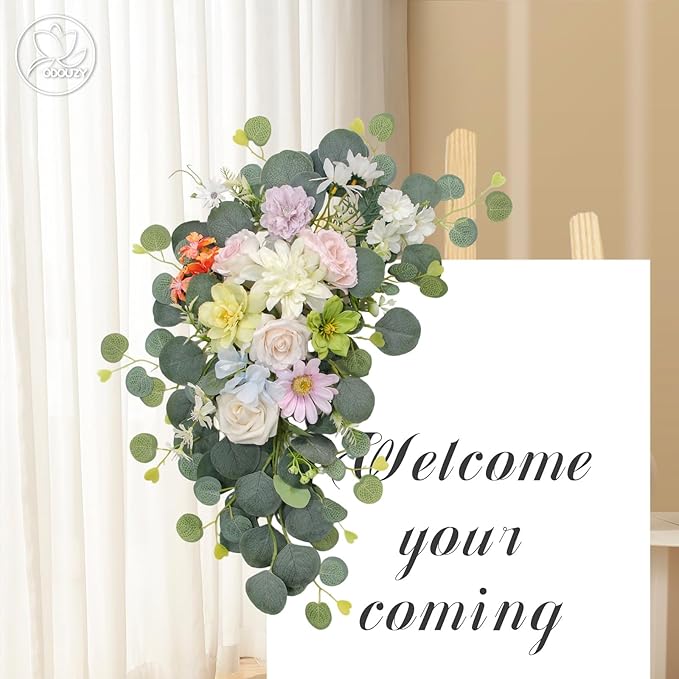Artificial Wedding Arch Flowers for Wedding Sign,Set of 2 for Wedding Welcome Ceremony Sign,Faux Floral Swags,Wedding, Banquet and Reception Backdrop Floral Decoration (Green)